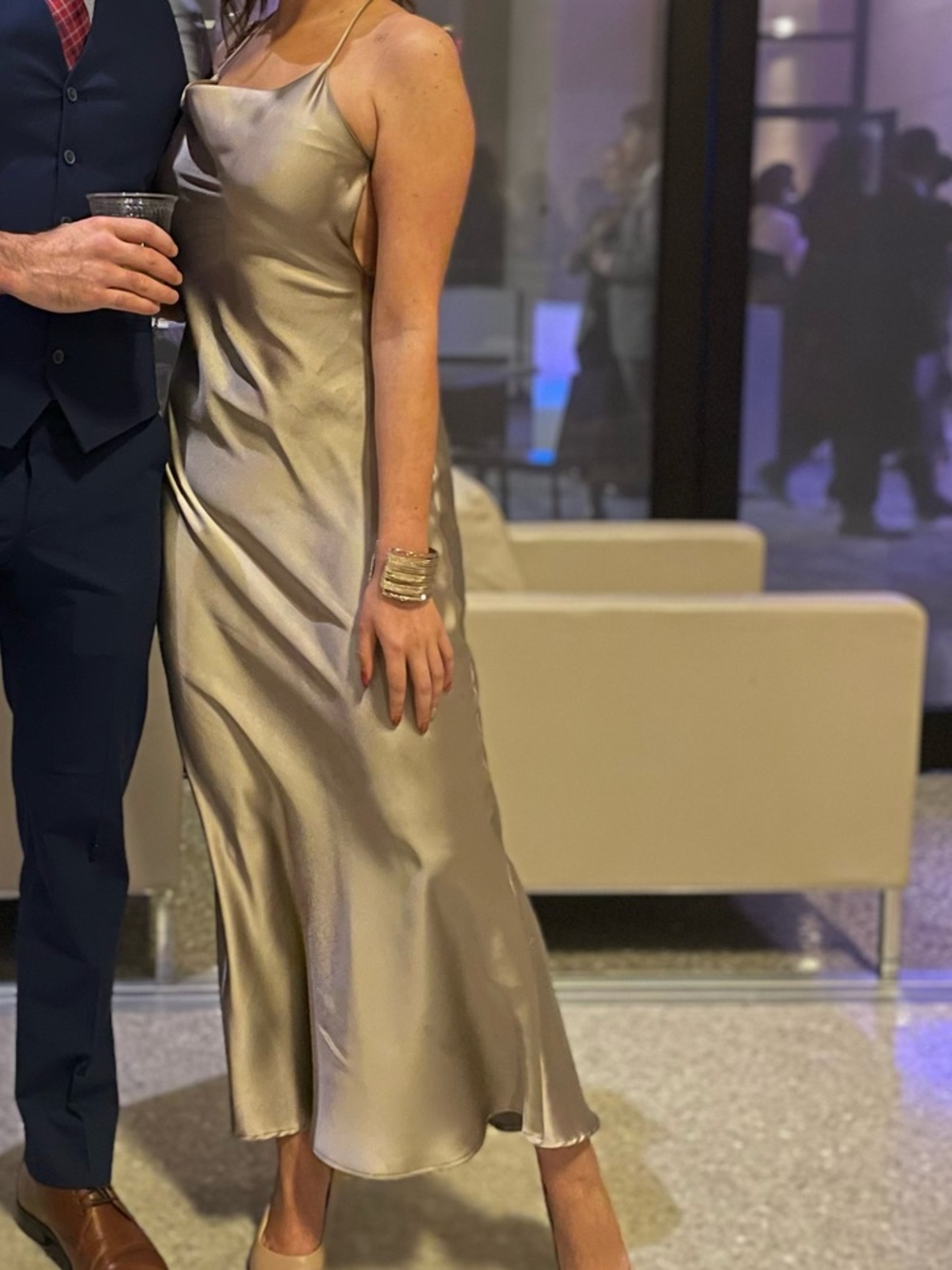 Zara Champagne Satin Slip Maxi Dress